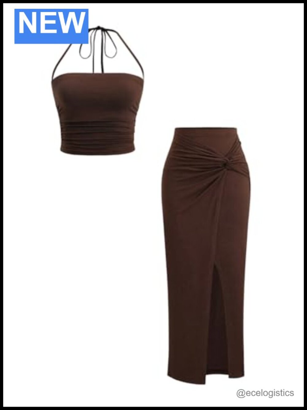 Women's 2 Piece Skirt Set Halter Crop Top Twist Front Midi Skirt